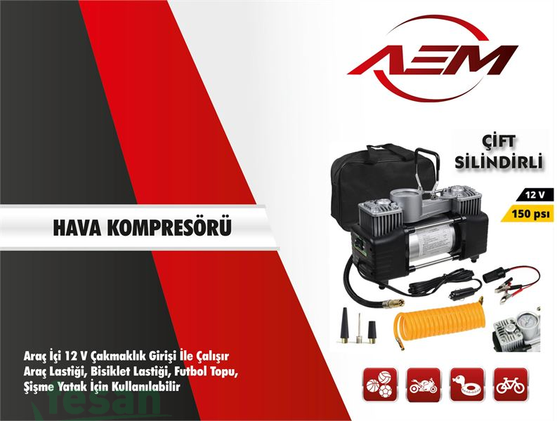 19 1508 12V HAVA KOMPRESÖRÜ JUMBO ÇİFT PİSTON SİYAH