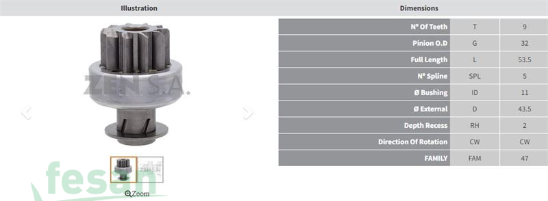 ZEN 2060 DENSO MARŞ DİŞLİSİ SUZUKİ SWİFT 1.2 2015> 9DİŞ