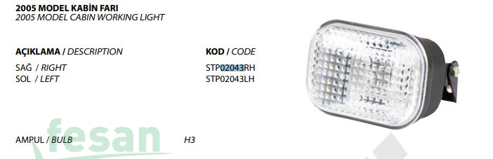 02043R KABİN LAMBASI MASSEY YAN AYK SAĞ MİNİ NOKTALI CAM