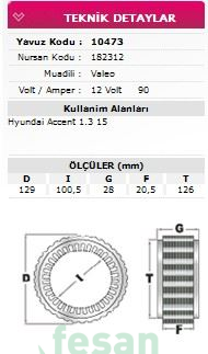 10473 VALEO 12V STATÖR ACCENT 1 3 1 5 90 A