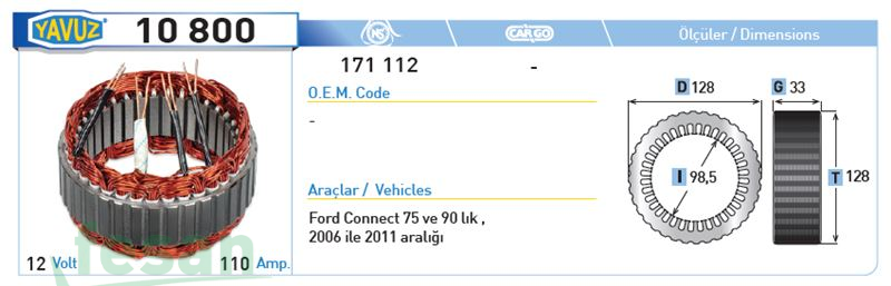 10800 VİSTEON 12V STATÖR FORD CONNECT 75 9