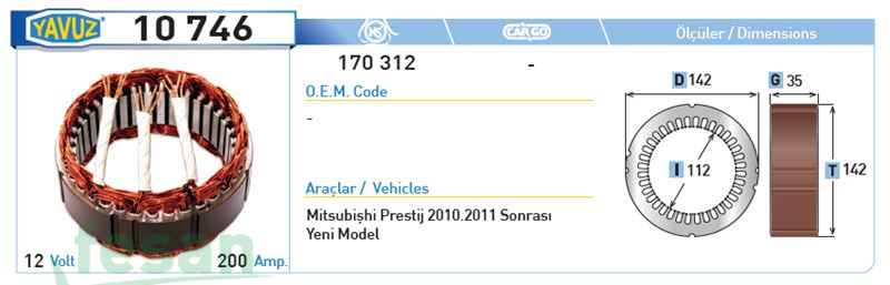 10746 ISKRA 12V STATÖR MİTSUBİSHİ PRESTİGE 200A