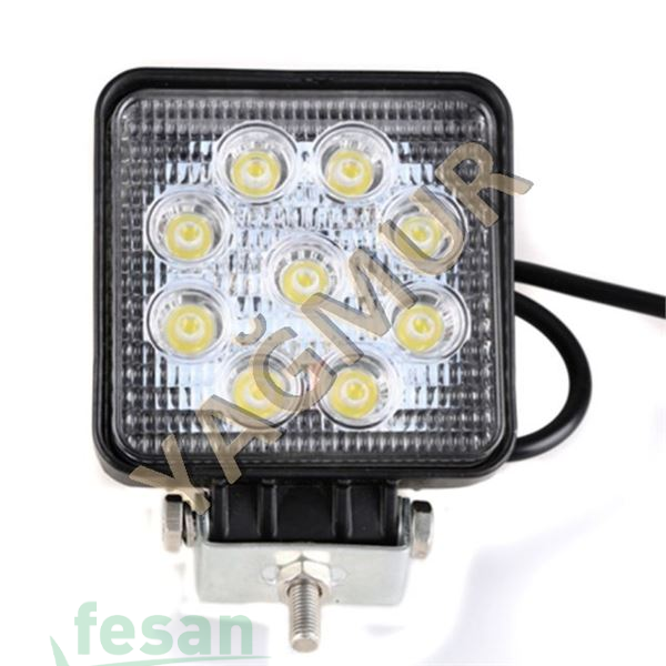 L1126 10V-80V ÇALIŞMA LAMBASI 9LEDLİ KARE KIRMIZI BEYAZ 27W 3 KABLOLU