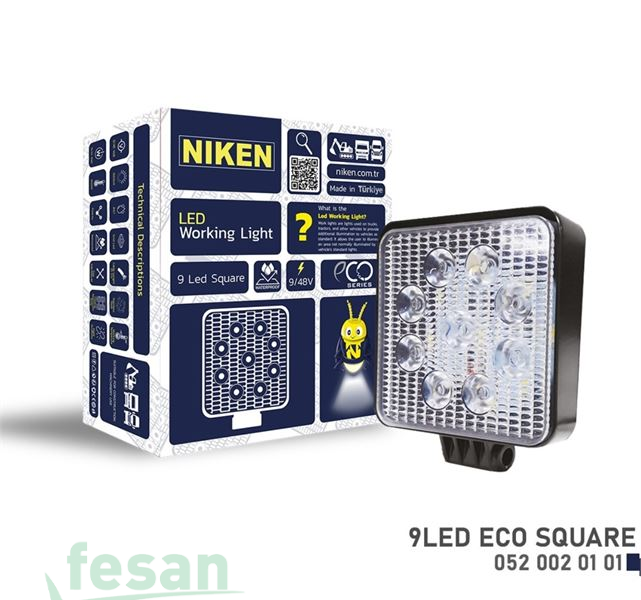 0520020101 NİKEN 9 LED KARE ÇALIŞMA LAMBASI ECO SERİSİ 12-48W