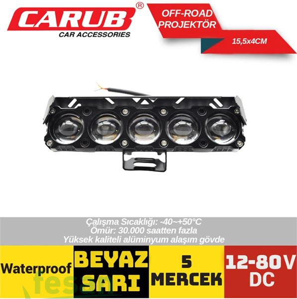3010619 12-80V OFF ROAD PROJEKTÖR BEYAZ SARI 5 MERCEKLİ 15.5X4CM
