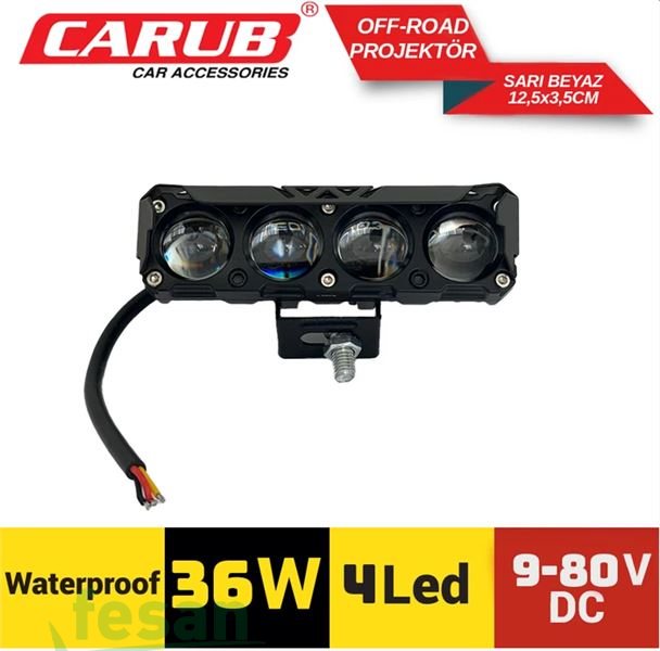 3010613 12-80V OFF ROAD PROJEKTÖR BEYAZ SARI 4LED 36W 12.5X3.5CM