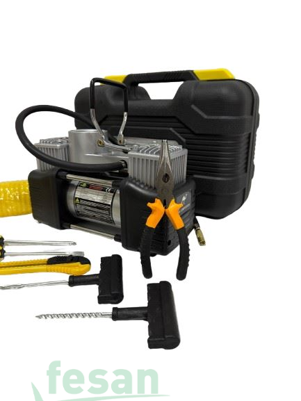 15 09002 12V HAVA KOMPRESÖRÜ MİNİ ÇİFT SİLİNDİRLİ PLASTİK ÇANTALI