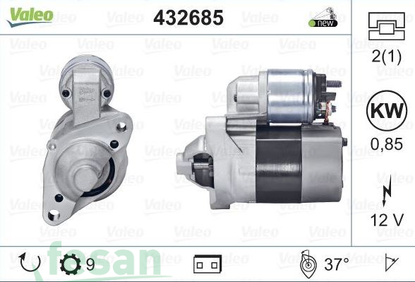 VALEO 432685 12V MARŞ MOTORU RENAULT CLİO II-III 1.1 1.2 TWİNGO 9DİŞ 0.85KW