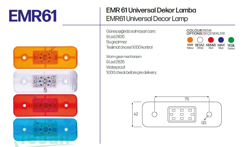 EMR 61B 12V-24V DEKOR LED LAMBA ÜNİVERSAL 9LED BEYAZ