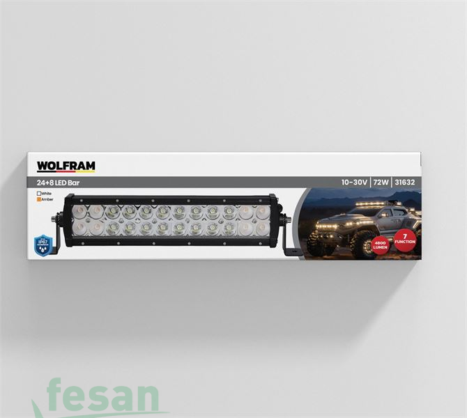 WOLFRAM 31632 12-24V OFF ROAD 72W LED BAR BEYAZ VE SARI 32CM 7 FONKSİYONLU 24 8 LED