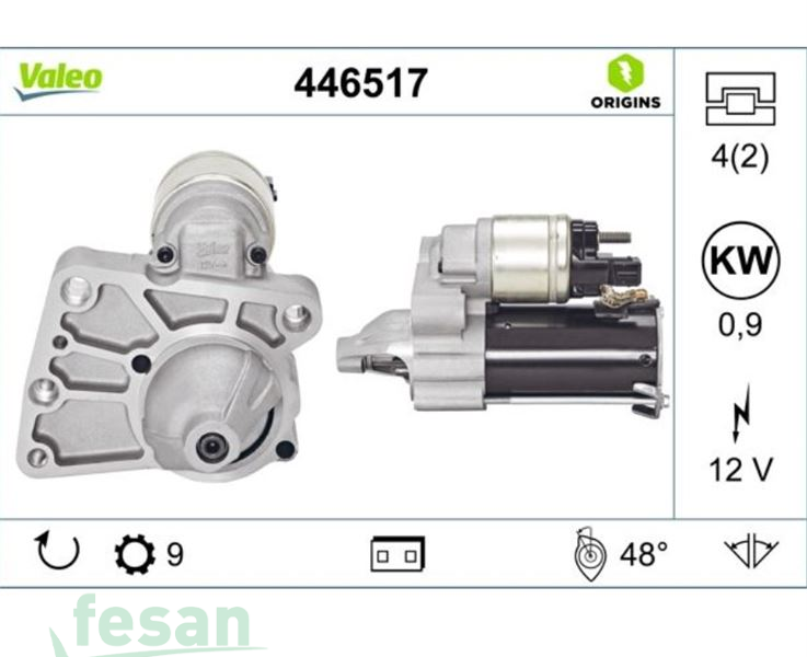 VALEO 446517 12V MARŞ MOTORU PEUGEOT 3008-5008-308 508-207-208-PARTNER TEEPE CİTROEN BERLİNGO III DS3-DS4-DS5-C3 III-C4 II-RCZ-PİCASSO EP6C 1.6 EURO5 MİNİ COOPER F56-R56-R60-R61 0.9KW