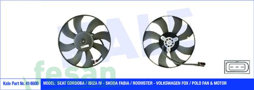 414600 12V FAN MOTORU SEAT CORDOBA İBİZA FABİA ROOMSTER 394MM 60W