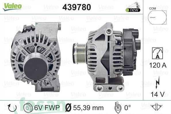 VALEO 439780 12V ŞARJ DİNAMOSU FİAT EGEA DOBLO 1.3 DİZEL 2013> FİORİNO 1.3 DİZEL 2007> 120AHM
