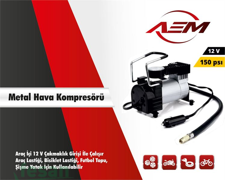 19 1505 12V HAVA KOMPRESÖRÜ METAL 150PSİ SİYAH