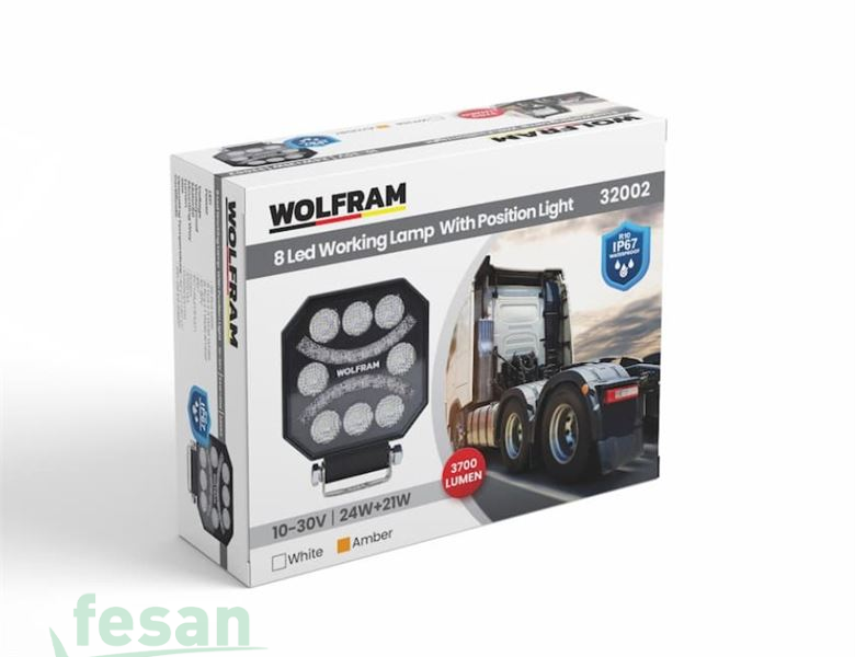WOLFRAM 32002 10V-30V ÇALIŞMA LAMBASI 8LED EMOJİLİ ALTIGEN 24W+21W 3700 LÜMEN SARI+BEYAZ E BELGELİ