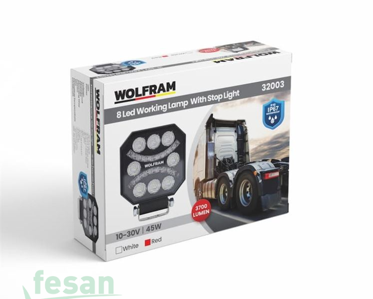 WOLFRAM 32003 10V-30V ÇALIŞMA LAMBASI 8LED EMOJİLİ ALTIGEN 45W 3700 LÜMEN KIRMIZI+BEYAZ E BELGELİ