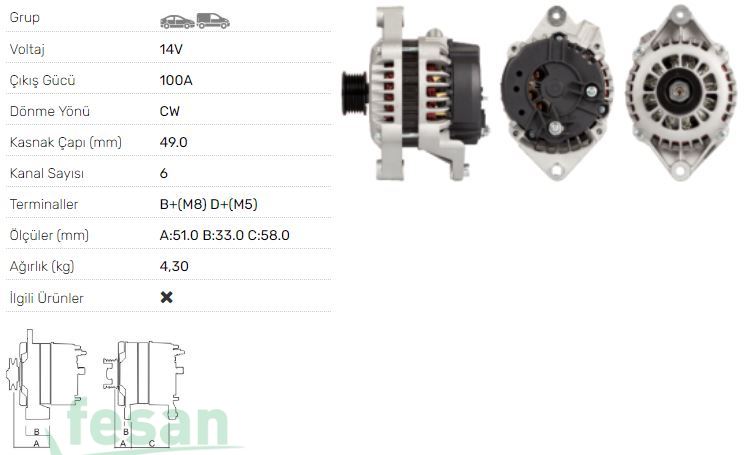 LUCAS LEA 0172 DELCO 12V Ş DİNAMOSU OPEL ASTRA VECTRA 100AHM