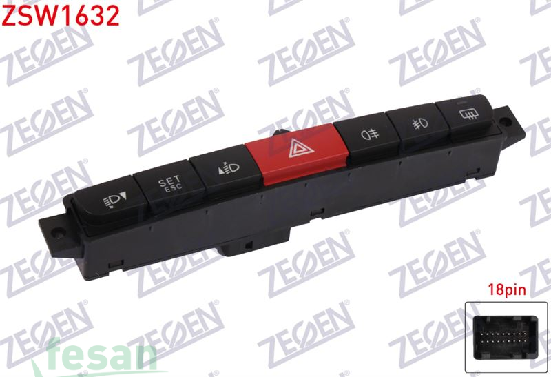 ZSW1632 ANAHTAR 4LÜ FLAŞÖR GRUBU KOMPLE FİAT DOBLO 2009-2015 ÖN VE ARKA SİSLİ ARKA REZİSTANSLI 18F