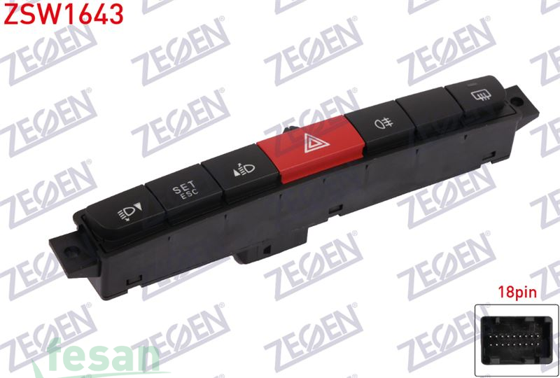 ZSW1643 ANAHTAR 4LÜ FLAŞÖR GRUBU KOMPLE FİAT DOBLO 2009-2015 ARKA SİSLİ ARKA REZİSTANSLI 18F