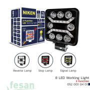 0520010401 9V-48V NİKEN PRO SERİSİ 8LED KARE ÇALIŞMA LAMBASI 3FONKSİYONLU