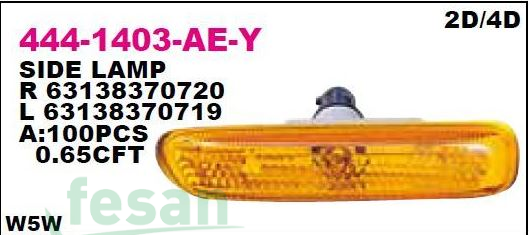 444-1403R-AE-Y ÇAMURLUK SİNYAL LAMBASI BMW 3SERİ R E46 1998 SARI DUYLU AMPÜLLÜ
