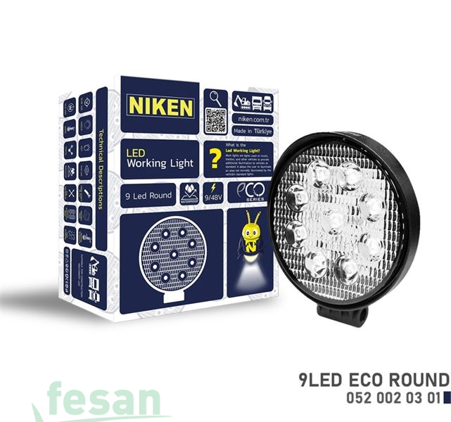 0520010301 NİKEN 9 LED YUVARLAK ÇALIŞMA LAMBASI ECO SERİSİ
