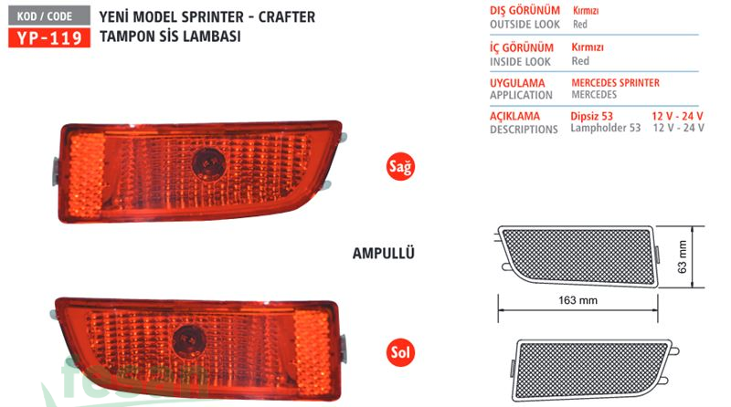 YP-119-N ARKA SİS NEON MERCEDES SPRİNTER VW CRAFTER SOL
