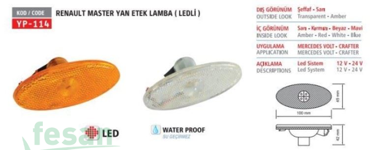 YP-114LED ÇAMURLUK SİNYAL LAMBASI MASTER BEYAZ R-L KR-403 521240 2010> YP-114