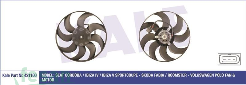 421100 12V FAN MOTORU SEAT CORDOBA IBIZA IV SKODA FABİA ROOMSTER VW POLO 300W 390MM