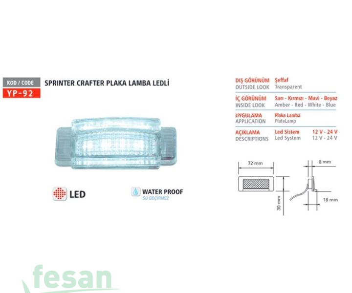 YP-92 PLAKA LAMBASI LED MB SPRİNTER VW CRAFTER
