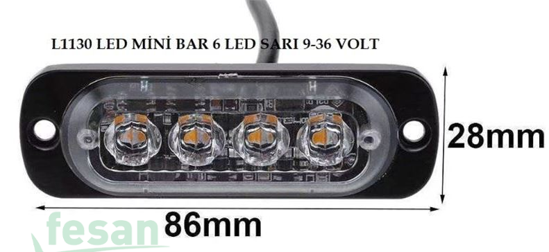 L1130 9-36V ÇAKAR MİNİ BAR 4LED SARI DÜZ VE ÇAKAR