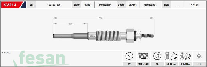 SVAC SV214  000  7V ISITMA BUJİSİ TOYOTA HİLUX LANDCRUISER DYNA STARLET HİACE