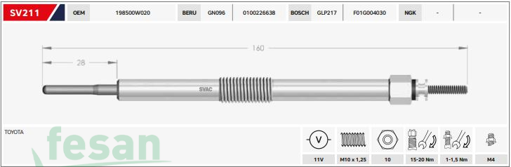 SVAC SV211  000  11V ISITMA BUJİSİ TOYOTA AURİS COROLLA VERSO YARİS