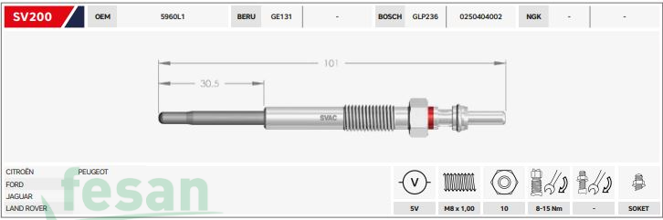 SVAC SV200  000  5V ISITMA BUJİSİ FORD GALAXY SMAX CİTROEN PEUGEOT JAGUAR LANDROVER