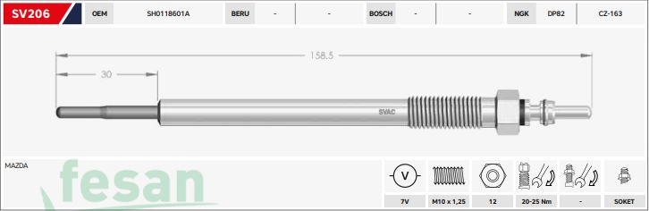 SVAC SV206  000  7V ISITMA BUJİSİ MAZDA 3-6-CX5 2.2D