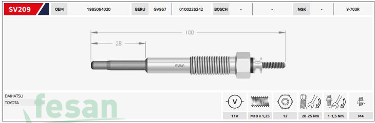 SVAC SV209  000  11V ISITMA BUJİSİ TOYOTA LİTEACE DAİHATSU CHARADE III