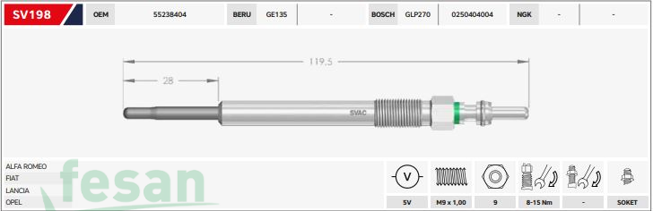 SVAC SV198  000  5V ISITMA BUJİSİ FİAT DOBLO 500 FİORİNO ALFA ROMEO LANCİA OPEL