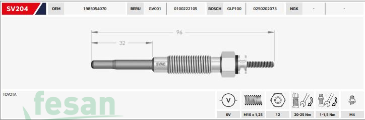 SVAC SV204  000  6V ISITMA BUJİSİ TOYOTA CRESSİDA LANDCRUİSER 2.4TD