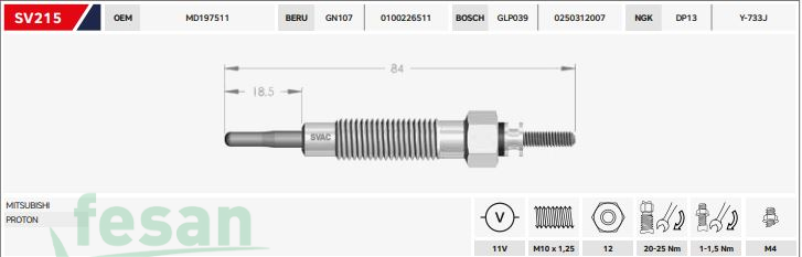 SVAC SV215  000  11V ISITMA BUJİSİ MİTSUBİSHİ GALANT LANCER PROTON PERSONA