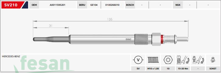 SVAC SV210  000  5V ISITMA BUJİSİ MB W203-S203 CL203