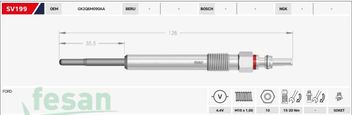SVAC SV199  000  4.4V ISITMA BUJİSİ FORD TRANSİT VIII CUSTOM 2.0TDCİ