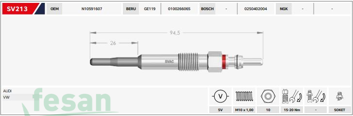 SVAC SV213  000  5V ISITMA BUJİSİ AUDI A4 1.9TDİ VW PASSAT 2.0TDİ