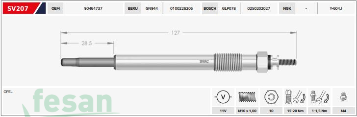 SVAC SV207  000  11V ISITMA BUJİSİ OPEL VECTRA B