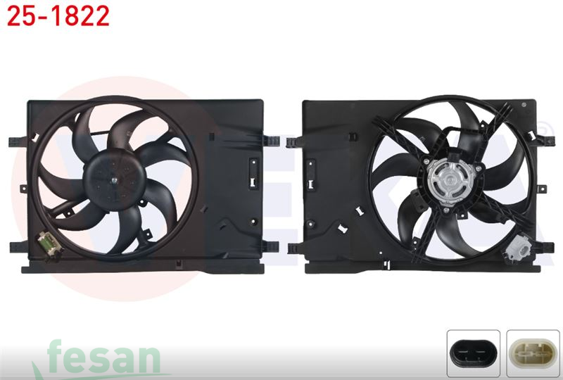 25-1822 12V FAN MOTORU FİAT GRANDE PUNTO 1.4 2005-2012 DAVLUMBAZLI REZİSTANSLI TEKLİ FANLI (SU+KLİMA)