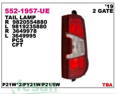 552-1957R-UE STOP LAMBASI CITROEN BERLINGO SAG 2018 İKİ KAPILI