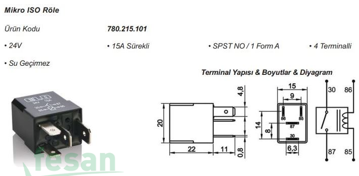 ELO 780.215.101 24V RÖLE 15 AHM MİNİ 4FİŞLİ SU GEÇİRMEZ