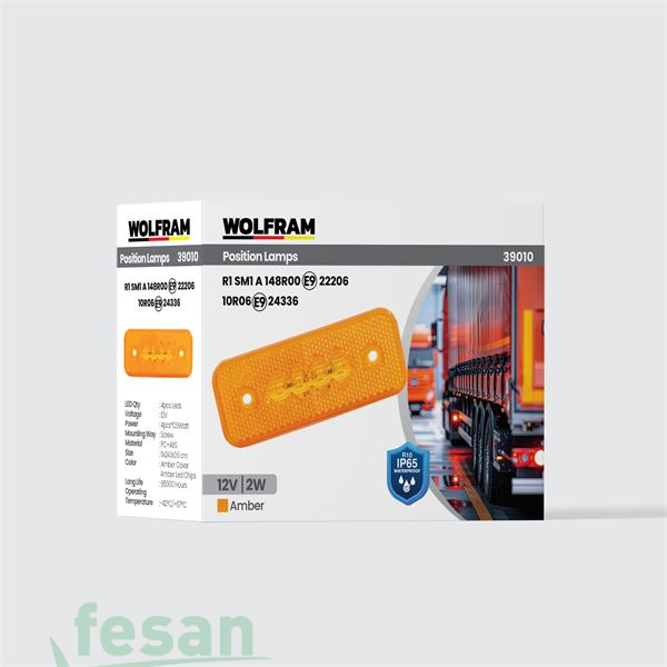 WOLFRAM 39010 12V SİDE MARKER LAMBA 2W SARI E BELGELİ