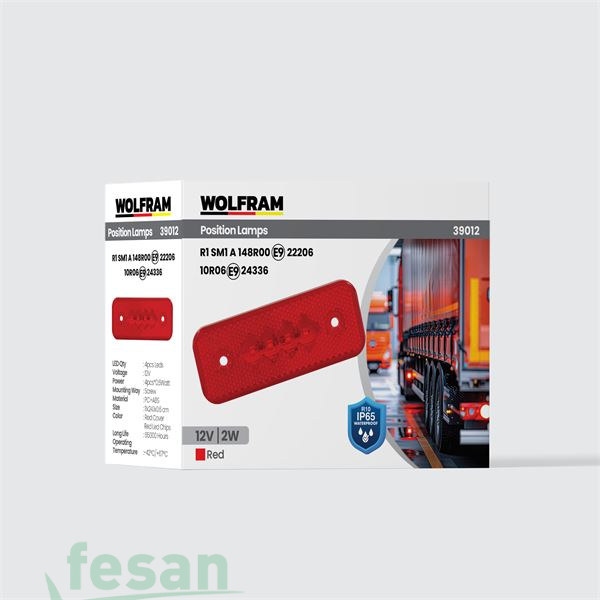 WOLFRAM 39012 12V SİDE MARKER LAMBA 2W KIRMIZI E BELGELİ
