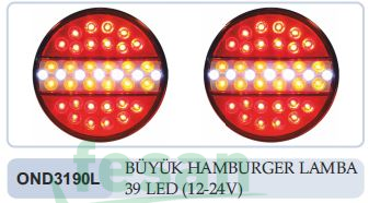 OND3190L 12V HAMBURGER LAMBA 39 LEDLİ KIRMIZI-BEYAZ