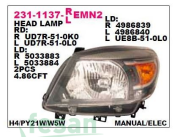 231-1137R-LEMN2 FAR FORD RANGER 2009-2012 MAZDA B2500 2008-2011 SAĞ MANUEL SİYAH ÇERÇEVELİ